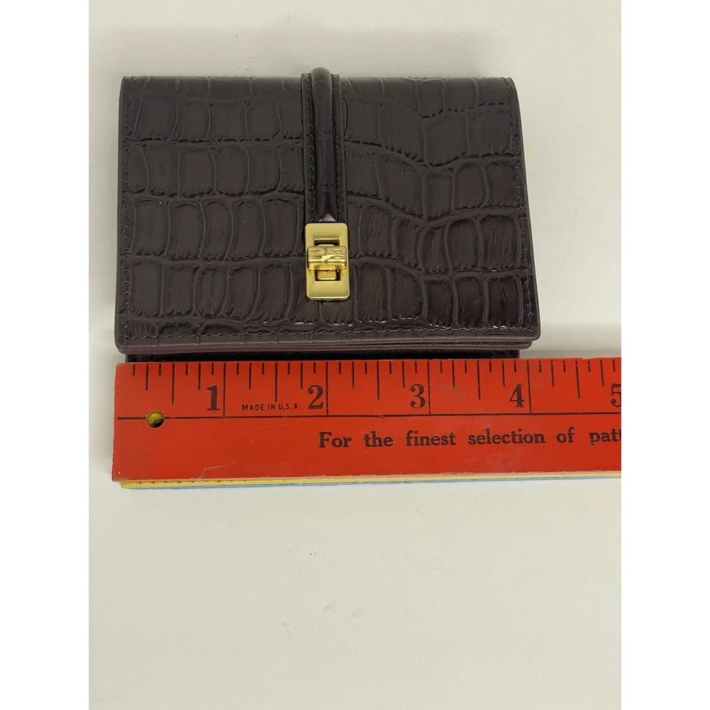 J. McLaughlin Dinah Leather Card Holder -Brown Crocodile Wallet - Picture 2 of 10
